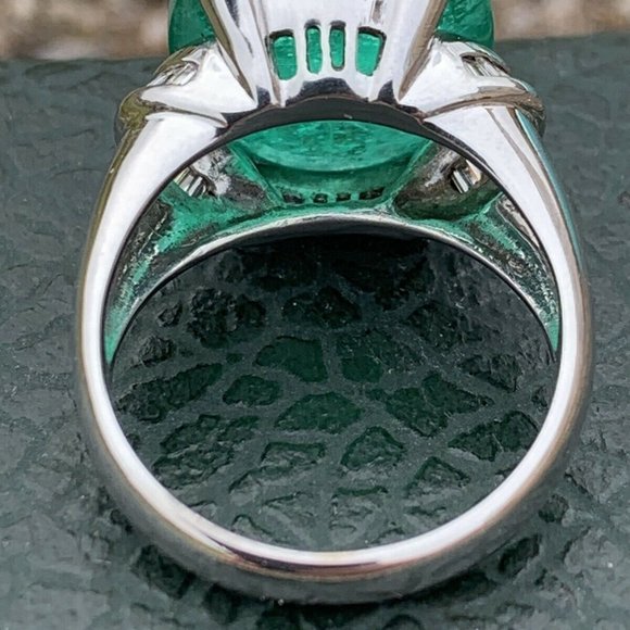 Tiffany & Co 18K White Gold HUGE Natural Emerald Cabochon Diamond Ring 17.85ct - Picture 9 of 17